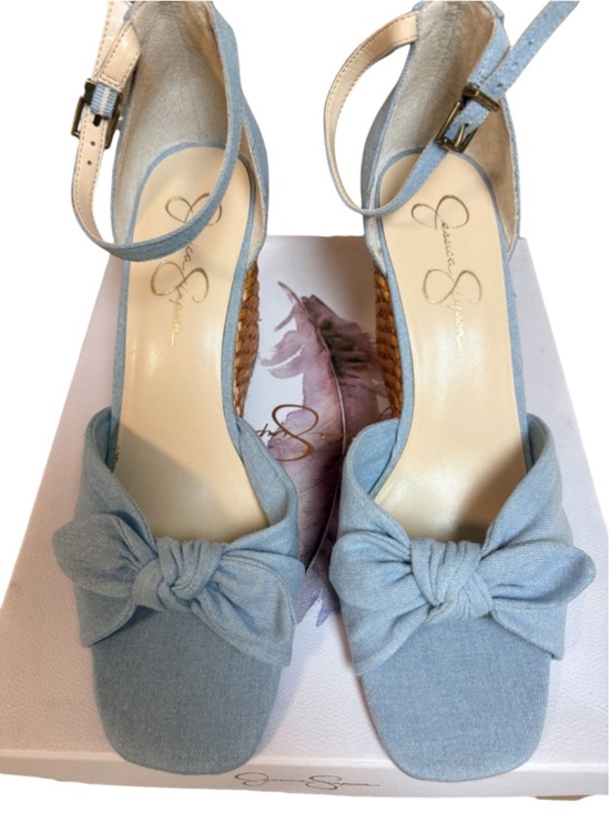 Jessica Simpson Shoes - Jessica Simpson Delirah Bow Ankle-Strap Wedge Sandals Denim Size 9.5
